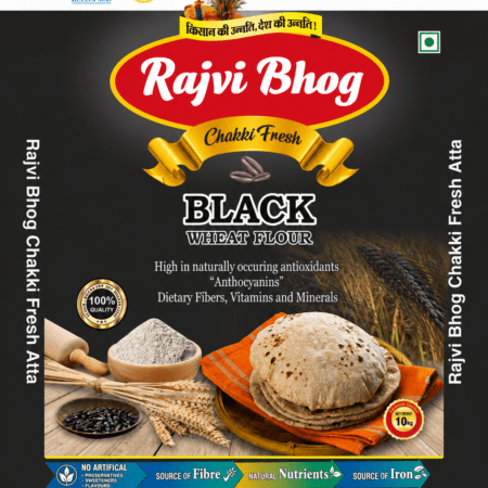 Rajvi Bhog Black Wheat Flour export-quality irradiated chakki fresh atta 10 KG bag
