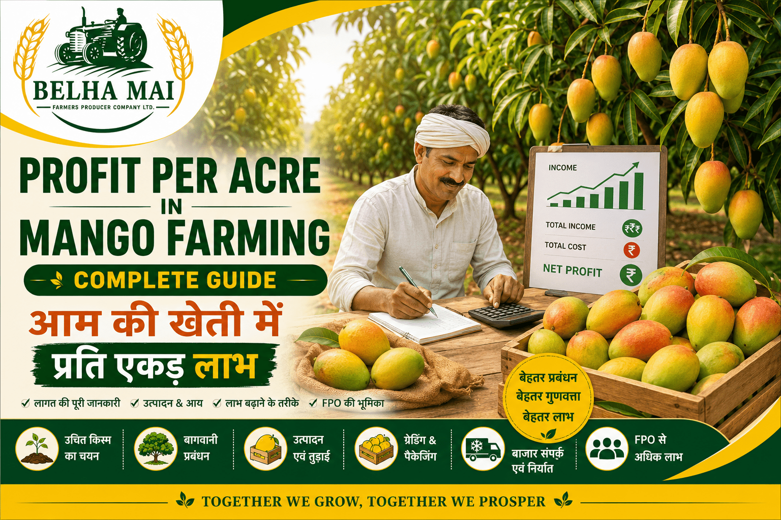Profit per acre in mango farming with farmer in mango orchard