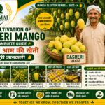 Cultivation of Dasheri mango in India with farmer in mango orchard