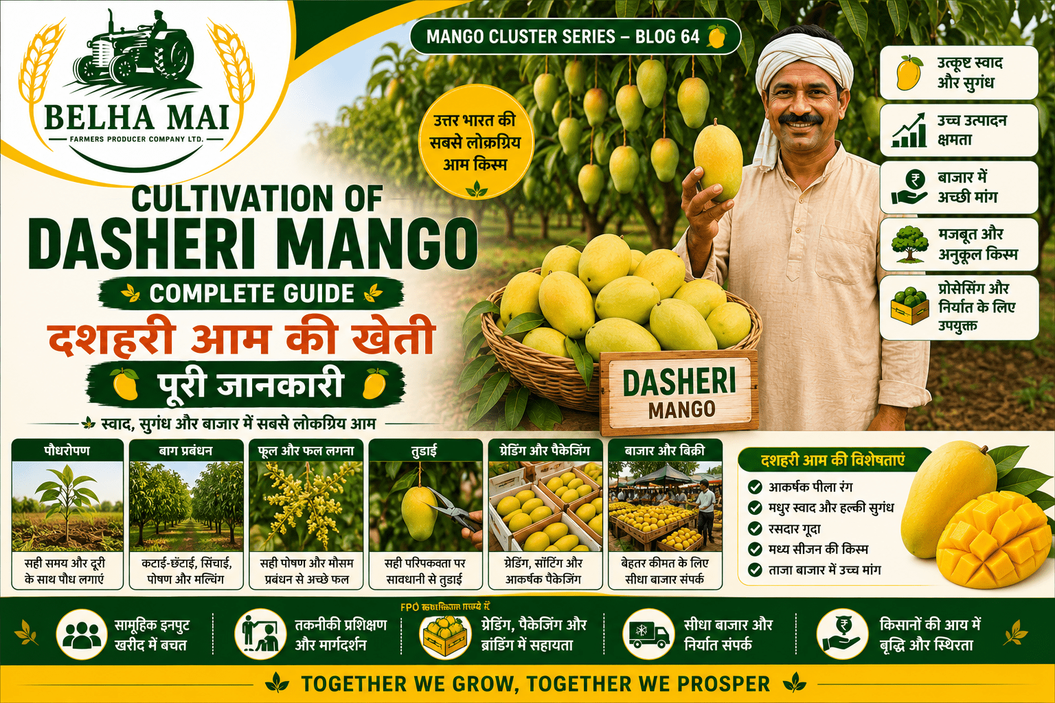 Cultivation of Dasheri mango in India with farmer in mango orchard