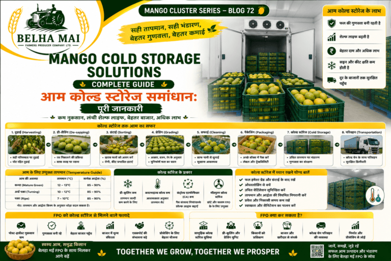 Mango cold storage solutions with mango crates in temperature-controlled storage room