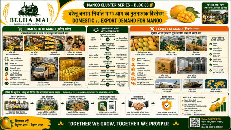 Domestic vs export demand for mango with local market and export packaging comparison