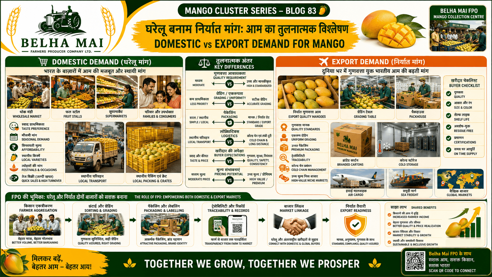 Domestic vs export demand for mango with local market and export packaging comparison