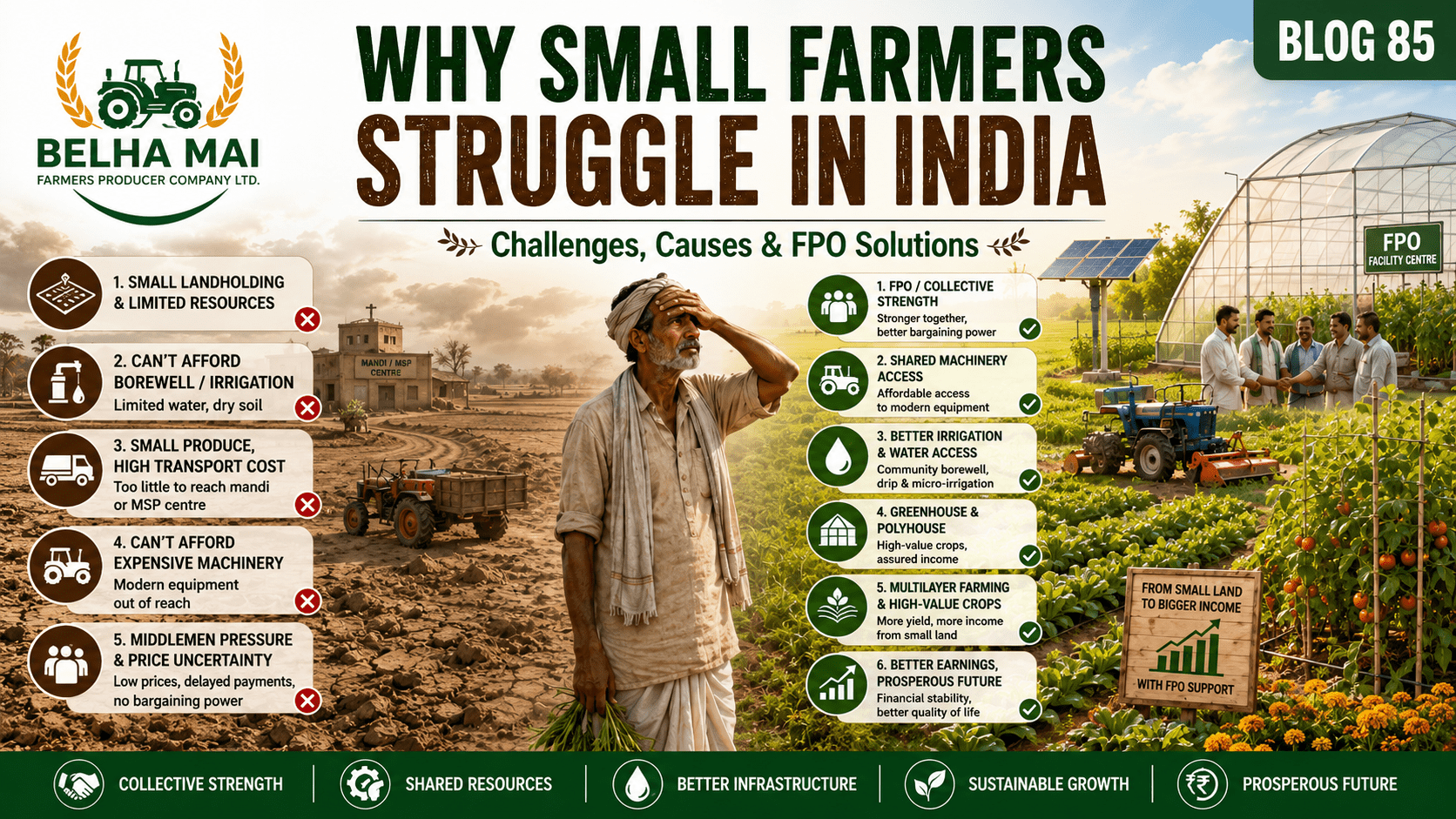 Why small farmers struggle in India with irrigation, machinery, mandi access, middlemen and FPO solutions