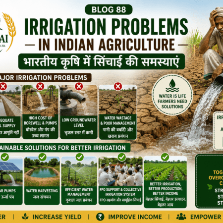 Irrigation problems in Indian agriculture showing water shortage, costly borewell, low groundwater and FPO irrigation solutions