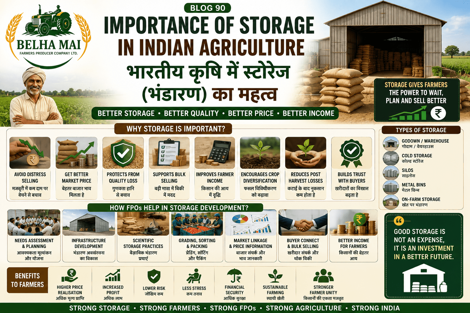 Impact of climate change on farming showing heat waves, irregular rainfall, drought, flood, crop loss and FPO climate solutions