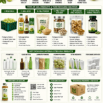 Packaging solutions for amla products infographic showing juice bottles, powder pouches, vacuum packaging, labeling systems, and export packaging infrastructure.
