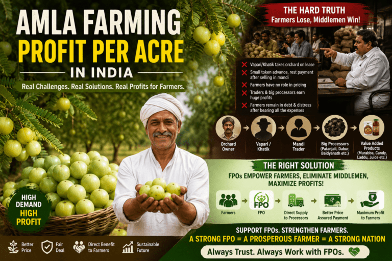 Farmer harvesting fresh amla fruits in a commercial amla orchard in Pratapgarh India