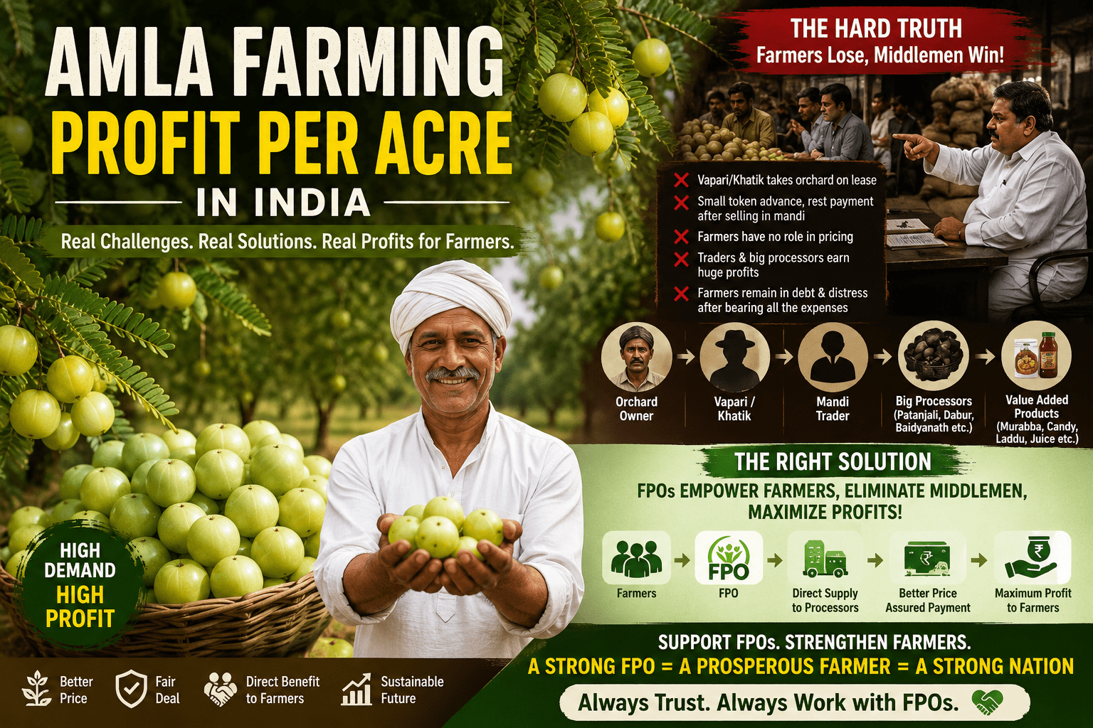 Farmer harvesting fresh amla fruits in a commercial amla orchard in Pratapgarh India