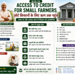 Access to credit for small farmers showing Kisan Credit Card, bank loans, FPO support, crop finance, digital payments and farmer income