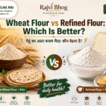 Wheat flour vs refined flour comparison showing whole wheat atta and maida for Blog 113 by Rajvi Bhog and Belha Mai FPO
