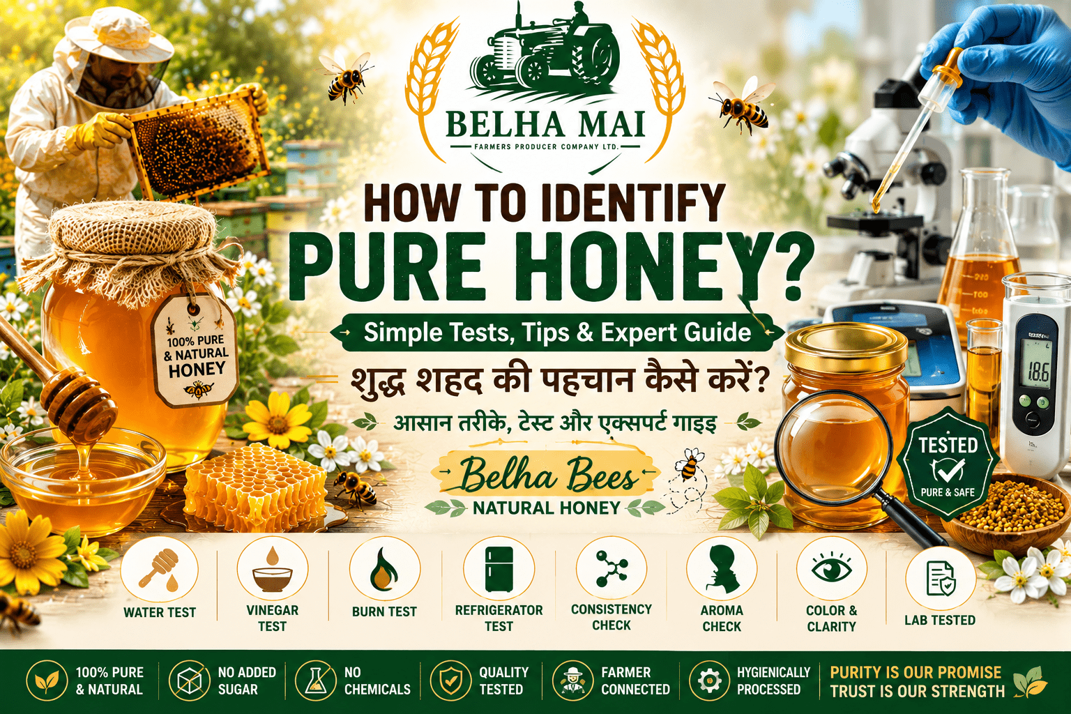 How to identify pure honey with Belha Bees Natural Honey and Belha Mai FPO logo