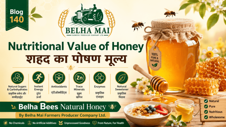 Nutritional value of honey with Belha Bees Natural Honey and Belha Mai FPO logo