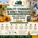 Quality standards in honey processing with Belha Bees Natural Honey and Belha Mai FPO logo