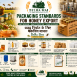 Packaging standards for honey export with Belha Bees Natural Honey and Belha Mai FPO logo