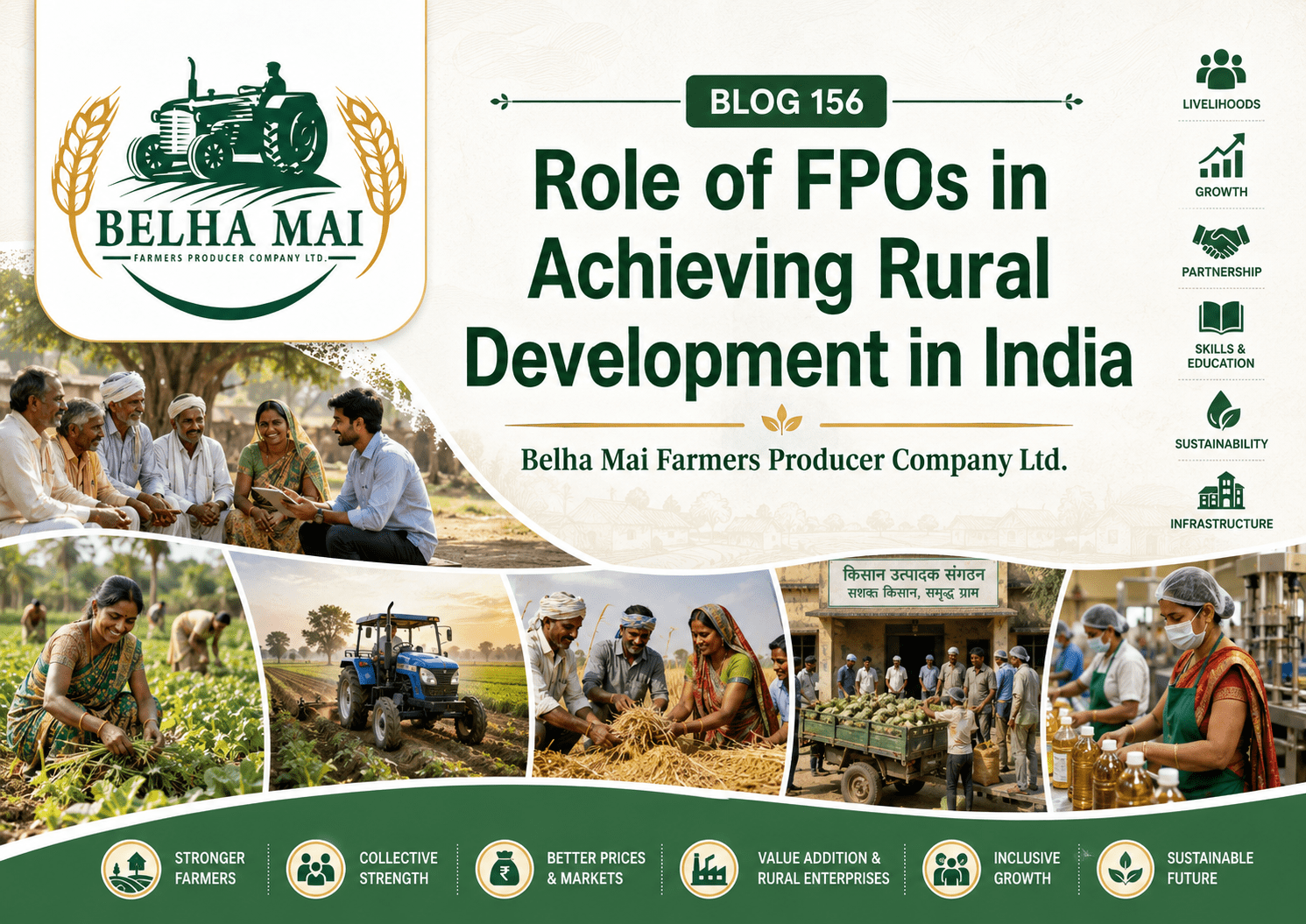Role of FPOs in achieving rural development in India through farmer collectivization, value addition, markets, women participation, and sustainable agriculture
