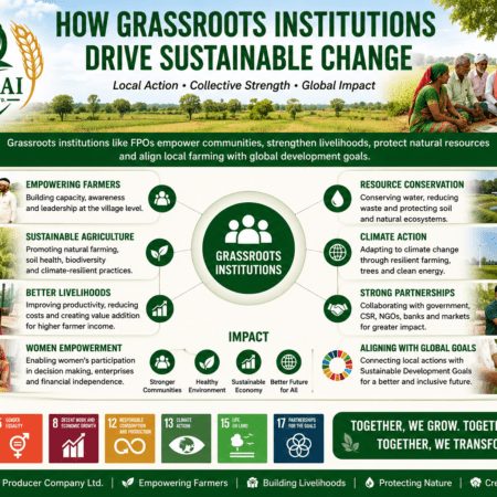 How Grassroots Institutions Drive Sustainable Change through rural leadership, farmer collectivization, women empowerment, sustainable agriculture, and partnerships