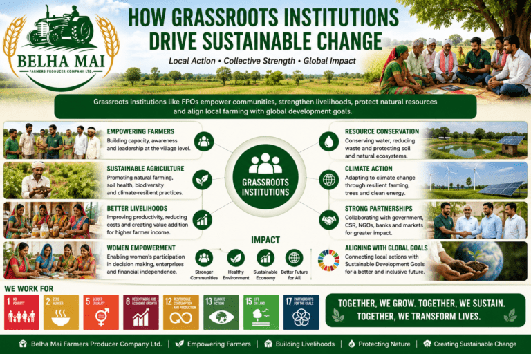 How Grassroots Institutions Drive Sustainable Change through rural leadership, farmer collectivization, women empowerment, sustainable agriculture, and partnerships