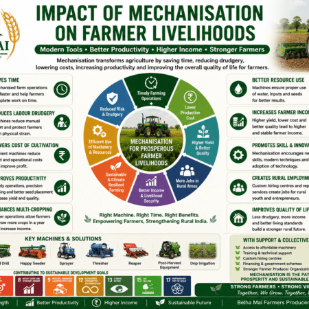 Impact of Mechanisation on Farmer Livelihoods through farm machinery, better productivity, lower labour burden, higher income, and FPO-led rural development