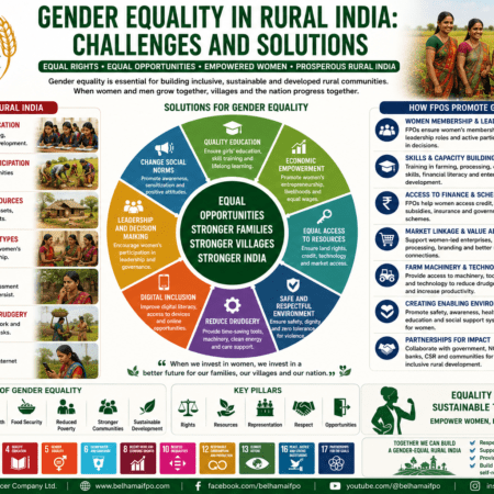 Gender Equality in Rural India through women empowerment, education, finance, FPO participation, leadership, and rural development
