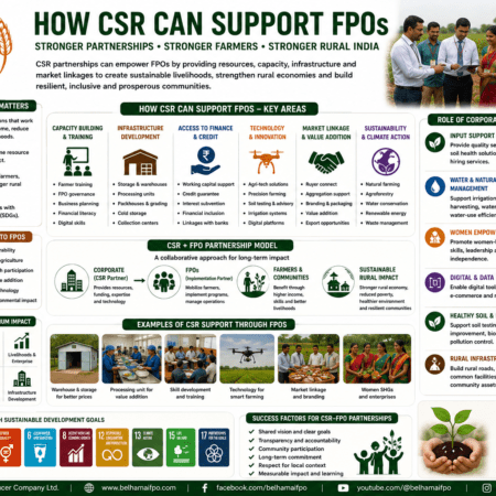 How CSR Can Support FPOs through capacity building, infrastructure, finance, technology, market linkage, women empowerment, and sustainable agriculture