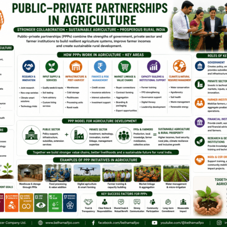 Public-Private Partnerships in Agriculture through government, private sector, FPOs, farmers, finance, technology, market linkage, and sustainable rural development