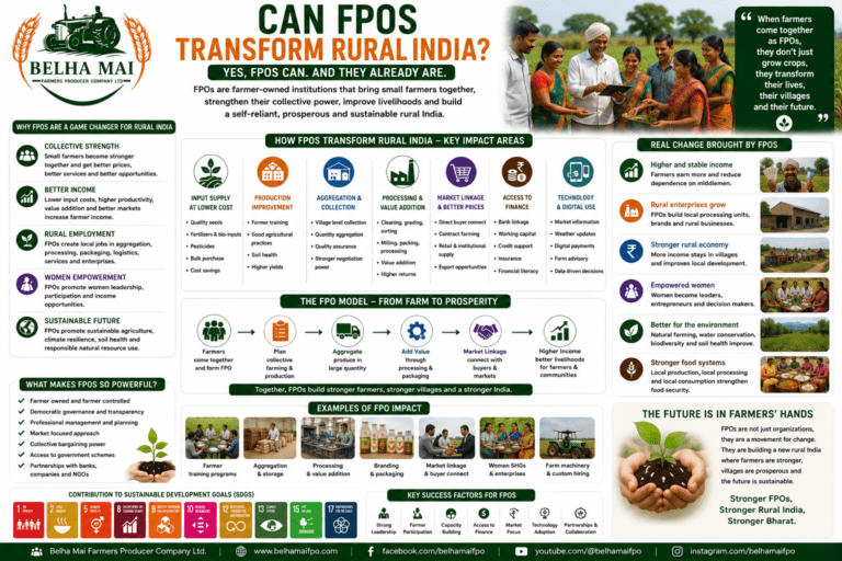 Can FPOs Transform Rural India through farmer collectivization, market linkage, value addition, women empowerment, rural employment, and sustainable agriculture