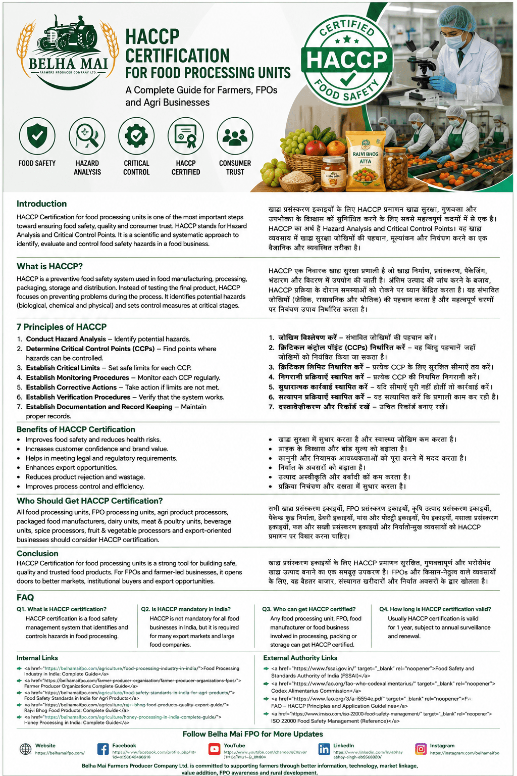 HACCP Certification for food processing units by Belha Mai FPO