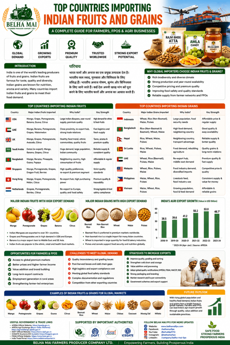 Top countries importing Indian fruits and grains by Belha Mai FPO