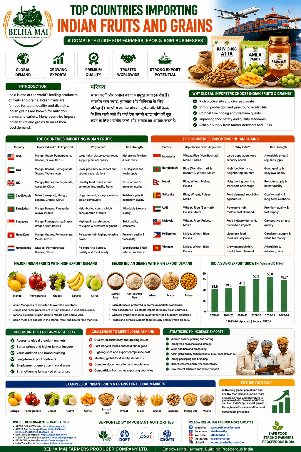 Top countries importing Indian fruits and grains by Belha Mai FPO