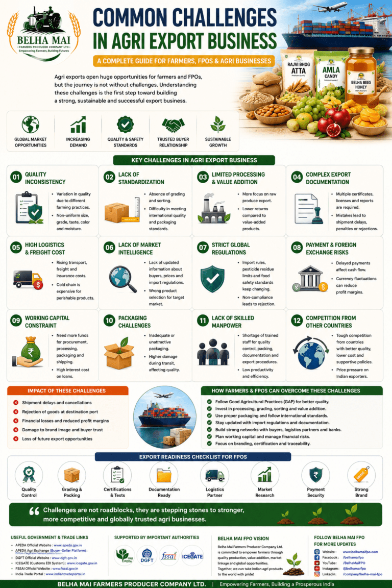 Common challenges in agri export business for farmers FPOs and agri businesses by Belha Mai FPO