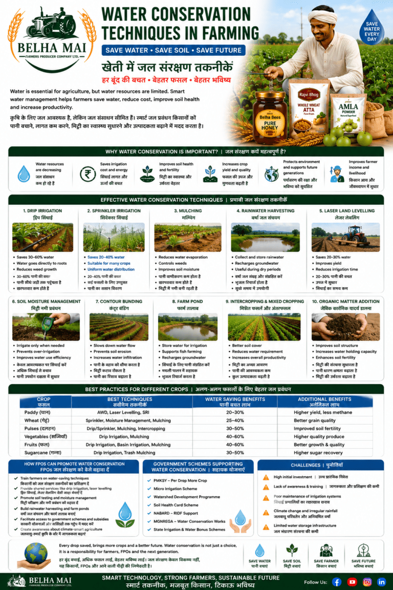 Water conservation techniques in farming for farmers FPOs and sustainable agriculture by Belha Mai FPO