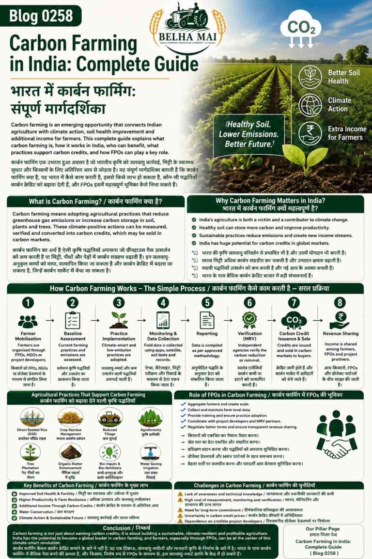 Carbon farming in India complete guide for farmers and FPOs explaining soil carbon, climate finance, MRV, sustainable agriculture and carbon credits